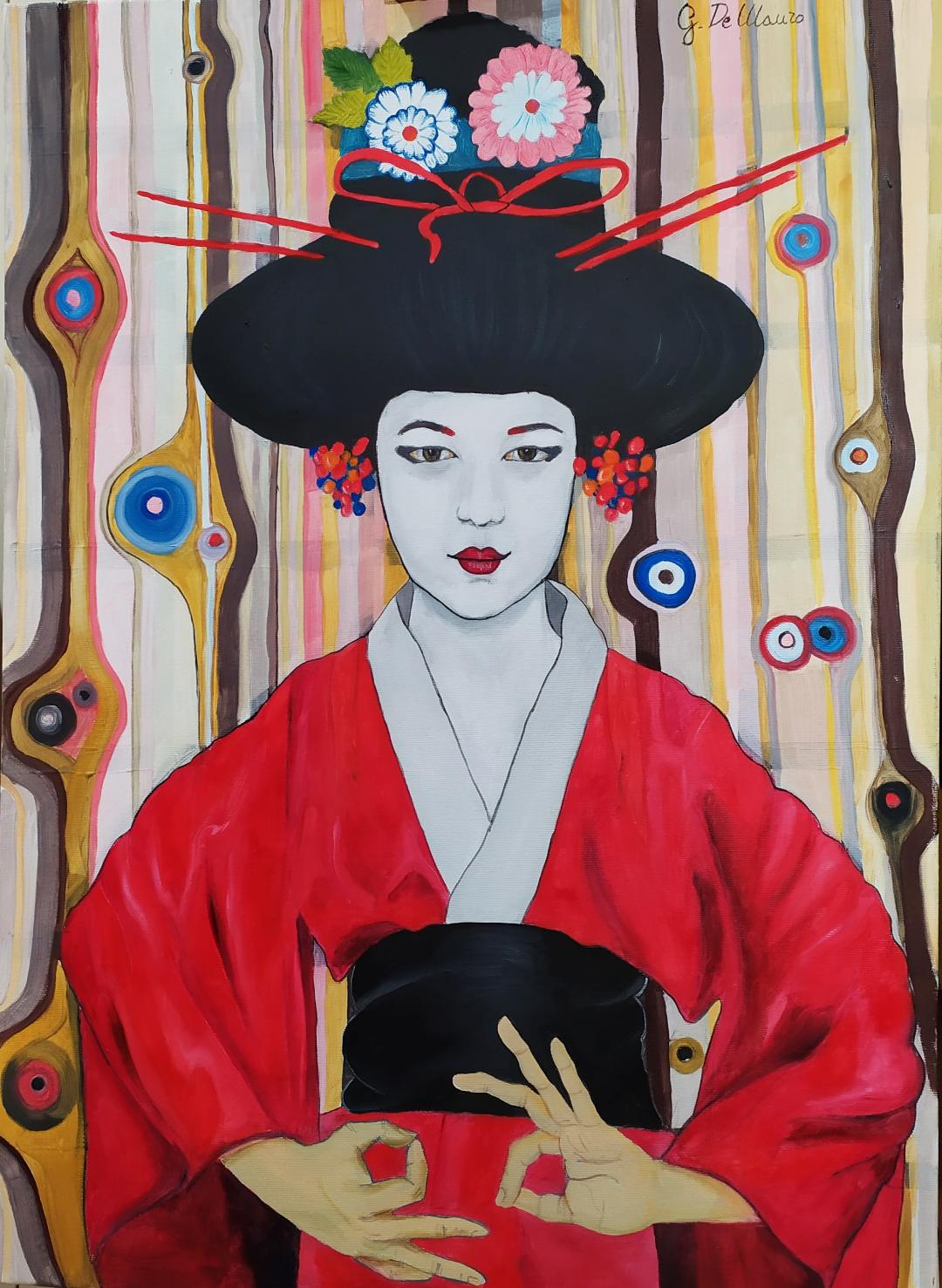 Titolo: geisha rossa - Olio su tela - 50x70cm - Autore: Gianni De Mauro